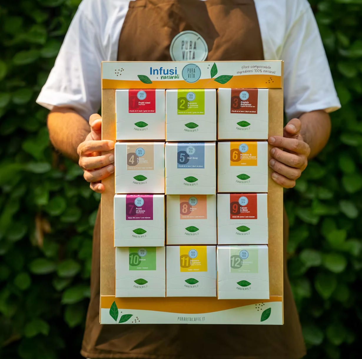 Pura Vita flowers chamomile tea pyramid shaped bags